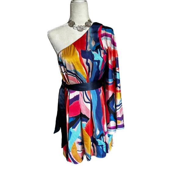 Anthropologie BHLDN Stevie One Shoulder Abstract Colors Dress - Size Large - Picture 2 of 7